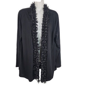 Krazy Kat Women Cardigan Black Beaded Embellished Open Sweater Lightweight Large